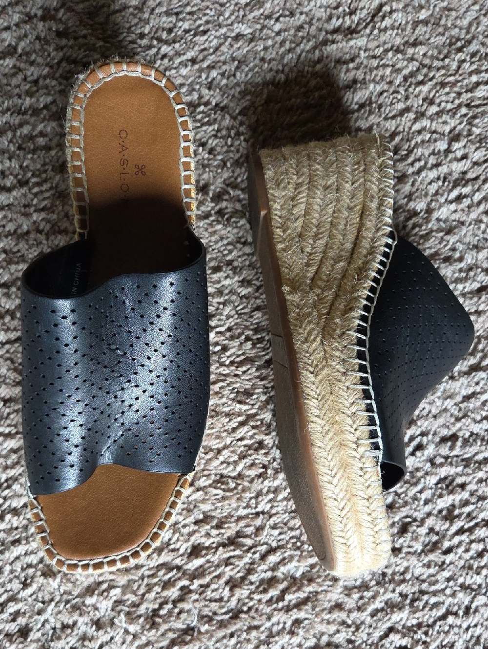 Caslon Black Perforated Slide Espadrille Wedge